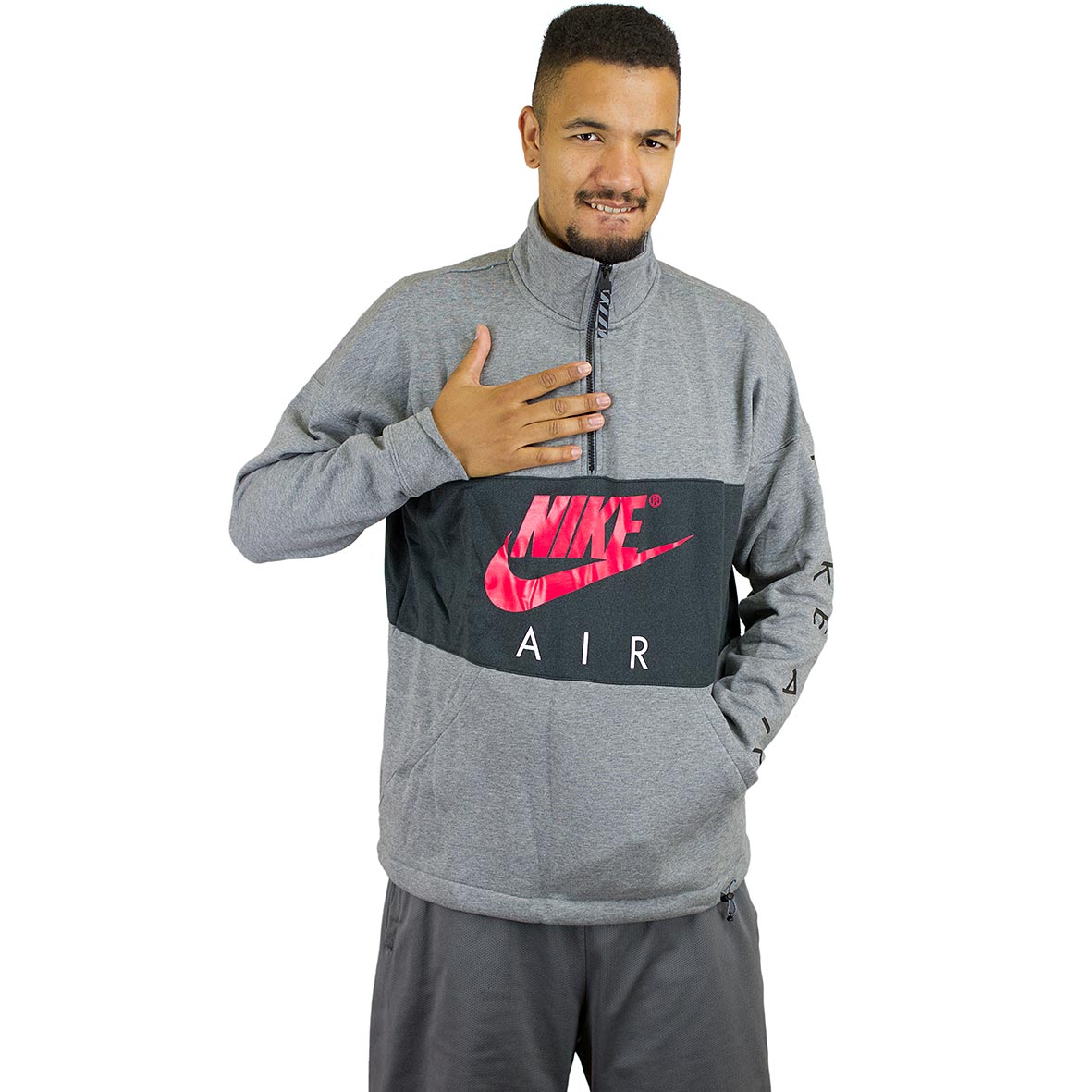☆ Nike Sweatshirt Top Air Fleece Half Zip grau/rot - hier bestellen!