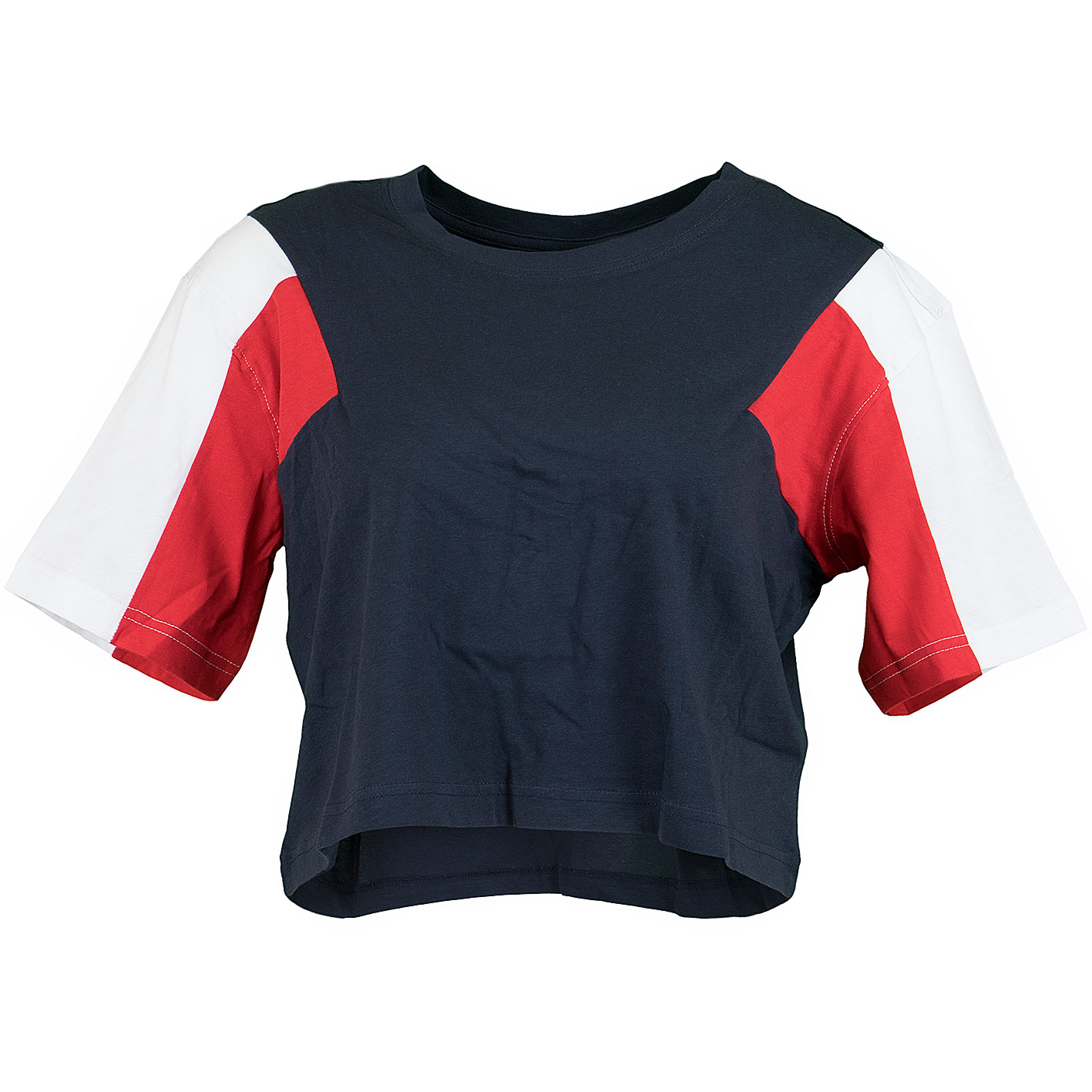 ☆ Urban Classics Damen T-Shirt 3-Tone Short Oversize dunkelblau/weiß/rot -  hier bestellen!